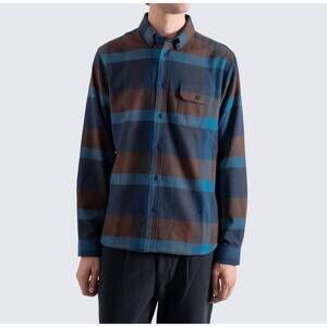 NEW FAR AFIELD larry button down long sleeve check shirt in black / blue